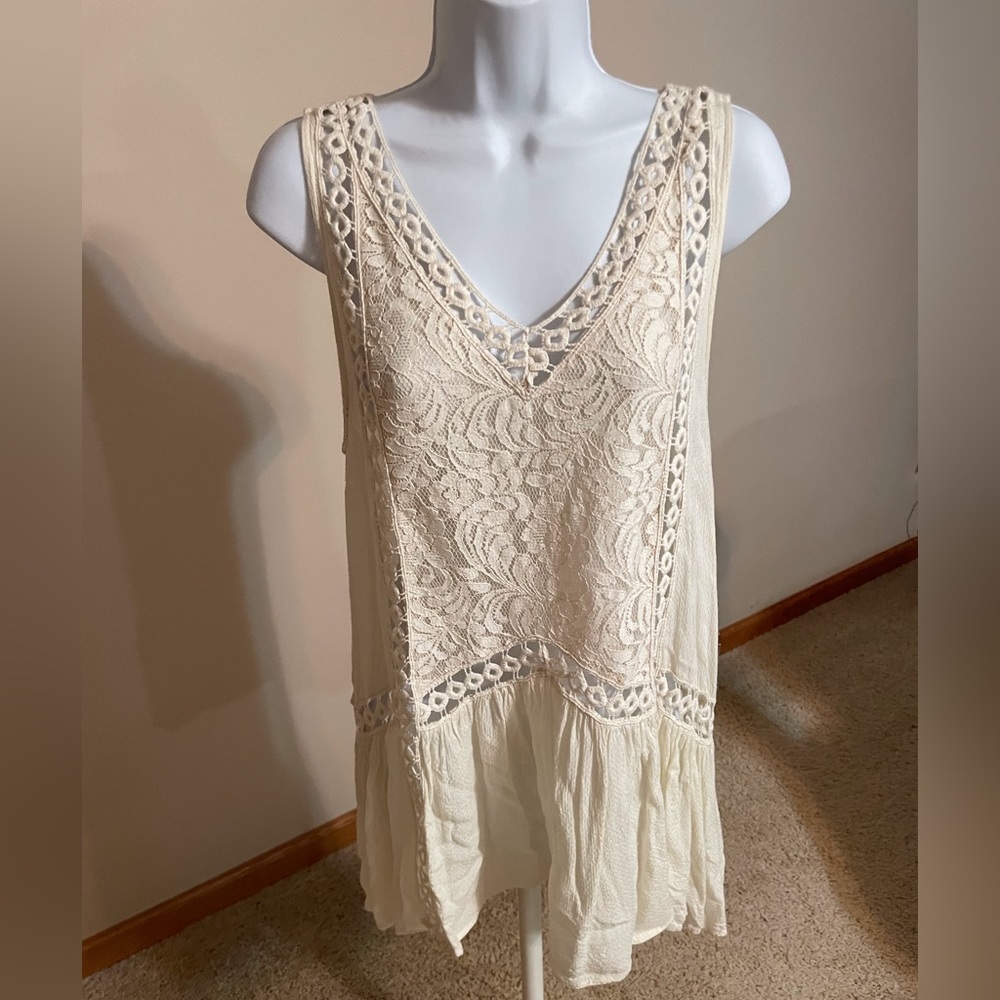 Cream long boho tank Size M